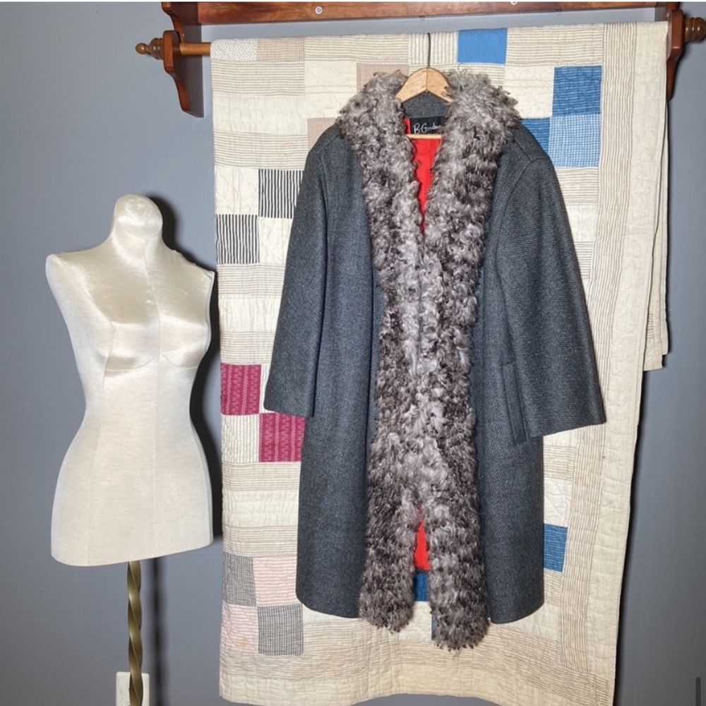 1960s Shearling trimmed Bergdorf Goodman swing coat